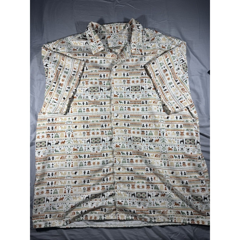 Texas Eclipse Outfitters Men's Aztec Print Short Sleeve Button Up Shirt Size 3XL